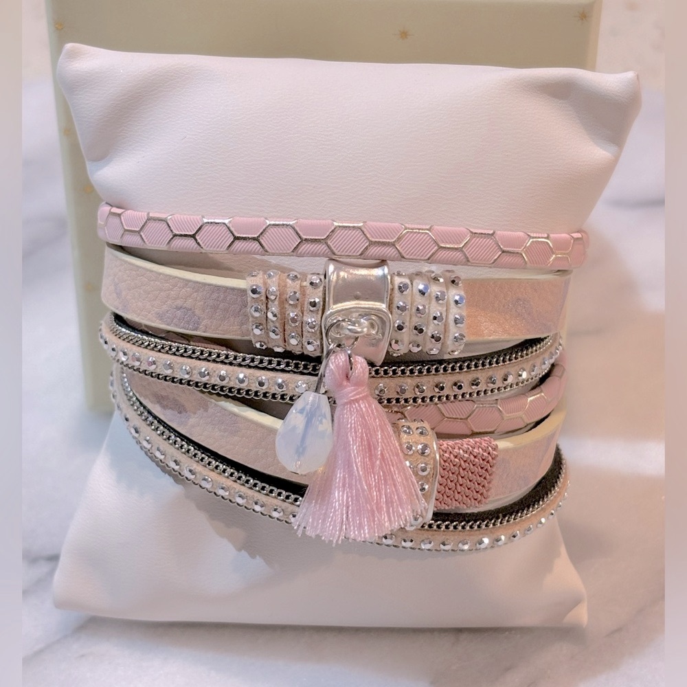 Pink Wrap Cuff‎ Chic Bracelet with Tassels and